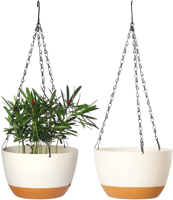 2 Pack Hanging Pots for Plants Outdoor Indoor, 10 Inch Hanging Planters with Drainage Hole (10 inch-White) by GreenHaven Gardens