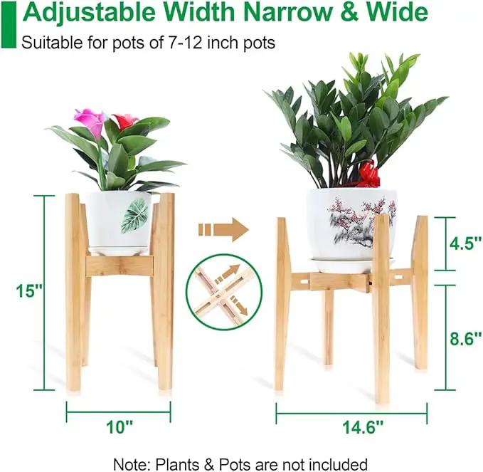 OERGKE 2 PACK Adjustable Plant Stand Indoor, Bamboo Mid Century Modern Plants Stands, Corner Flower Holder for Living Room, Fits 8 to 12 Inches Pots, (Pot & Plant Not Included)(Nature) by GreenHaven Gardens