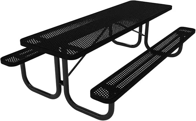 Coated Outdoor Furniture Heavy-Duty Portable Outdoor Picnic Table, Thermoplastic Coated Punched Steel Commercial-Grade Patio Dining Furniture Made in America (8ft Rectangular, Textured Black) by GreenHaven Gardens