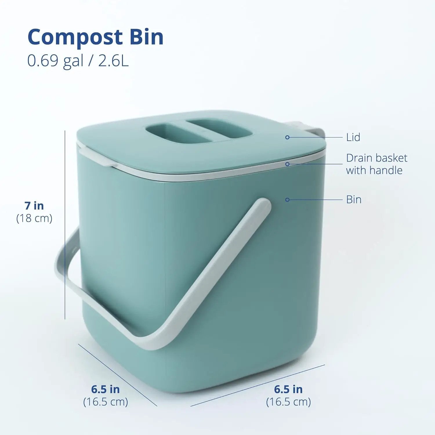 BLUE GINKGO Kitchen Compost Bin [2.6L / 0.69 GAL] – Filter-Free, Odor-Tight Countertop Food Waste Pail with Handles (Made in Korea, Green) by GreenHaven Gardens