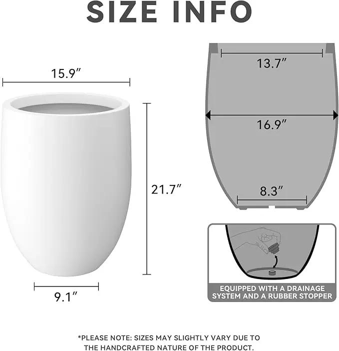 Kante 21.7" H White Concrete Tall Planter, Large Outdoor Indoor Decorative Pot with Drainage Hole and Rubber Plug, Modern Round Style for Home and Garden by GreenHaven Gardens