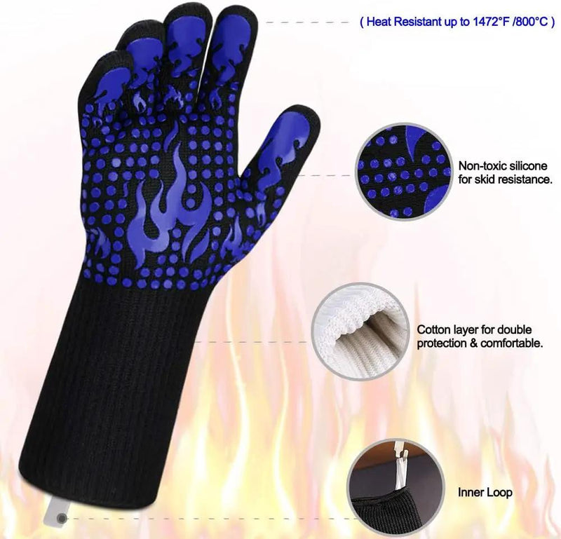Comsmart BBQ Gloves, 1472F Heat Resistant Silicone Non-Slip Oven Mitts, Long Kitchen Gloves Perfect for Grilling, Cooking, Baking, Cutting, Blue by GreenHaven Gardens