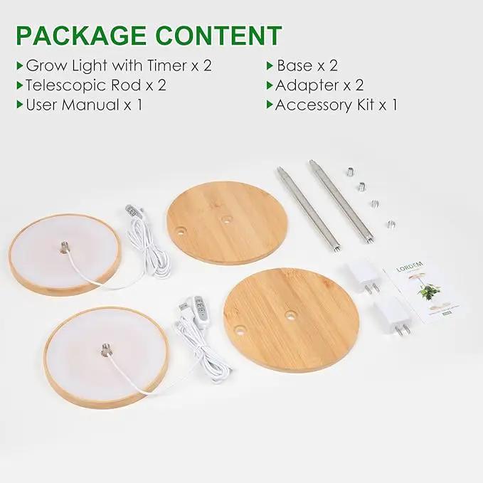 LORDEM Bamboo Grow Light, LED Plant Light for Indoor Plants Growing, Full Spectrum Bamboo Desk Growth Lamp with Automatic Timer for 4H/8H/12H, 4 Dimmable Levels, Height Adjustable, Pack of 2 by GreenHaven Gardens