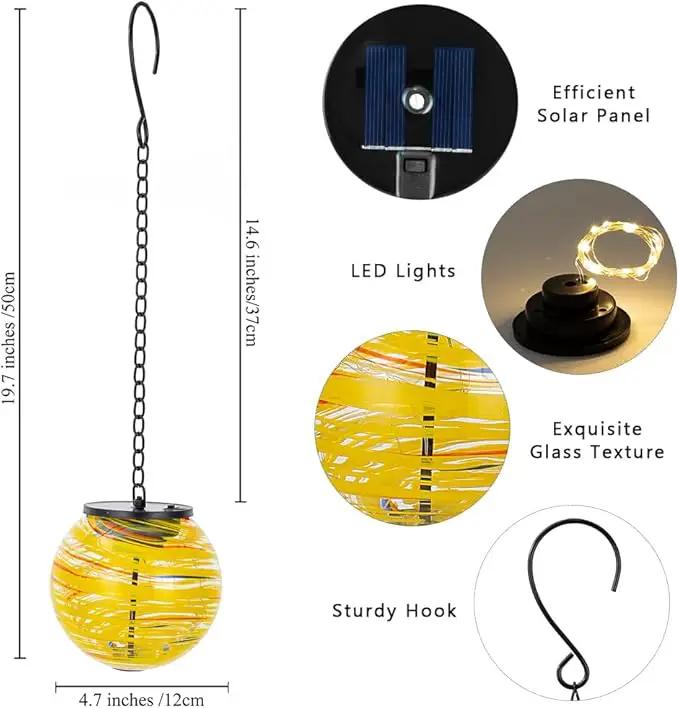 Solar Lanterns Outdoor Waterproof LED Lights 4.7" Glass Hanging Solar Lights with Metal Chain,Gazing Globe Ball Outdoor Decorative Lantern for Patio Pathway Yard Garden Decor(Yellow) by GreenHaven Gardens