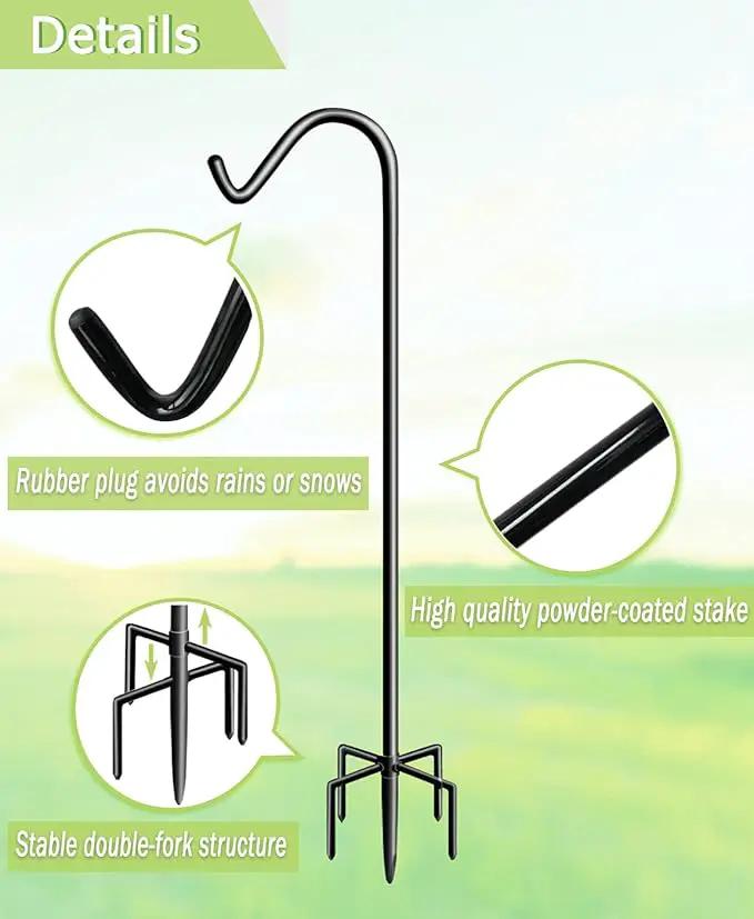 Garbuildman 92 Inch Tall Shepherd Hooks with 5-Forked Base, Adjustable Heavy Duty Bird Feeder Pole Stand Hanger for Outdoor, Shiny Black, 2 Pack by GreenHaven Gardens