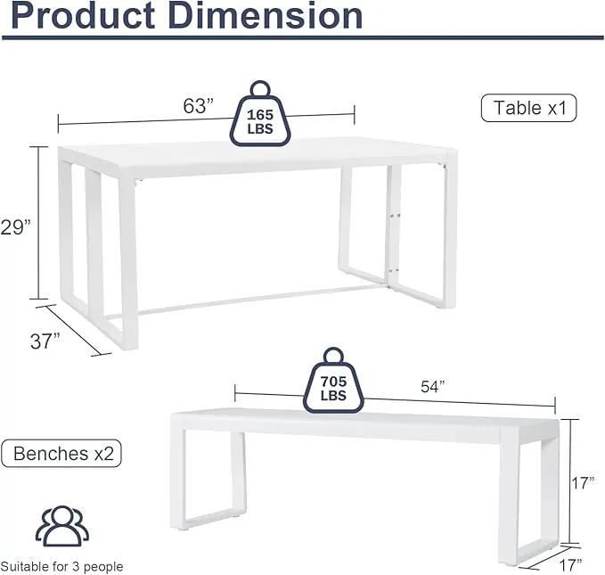 Aoodor 3-Piece Outdoor Patio Dining Set, Aluminum Furniture Set with 1 Rectangular Picnic Table and 2 Benches for Garden, Lawn, Yard by GreenHaven Gardens