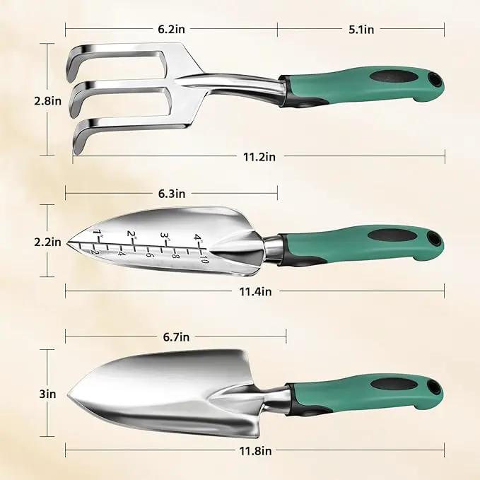 LASZOLA 3 Piece Garden Tool Set Include Hand Trowel Rake and Transplant Shovel for Women, Indoor Heavy Duty Small Spade Kit with Ergonomic Handle to Weed and Loosen, for Mom and Plant Beginner, Teal by GreenHaven Gardens