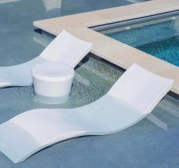 Ledge Lounger Signature Chaise Set of 2 + Affinity Side Table – in Pool Lounger Designed for Shallow Shelves Up to 9” – Outdoor Patio Sun Shelf & Poolside Furniture Bundle (Sandstone) by GreenHaven Gardens