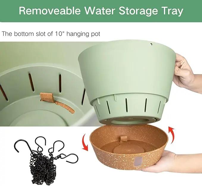 QCQHDU 2 Pack 10 inch Hanging Planters for Indoor Plants, Outdoor Hanging Baskets, Self Watering Pots with Drainage Holes & Removable Tray (Green, 10 inch) by GreenHaven Gardens