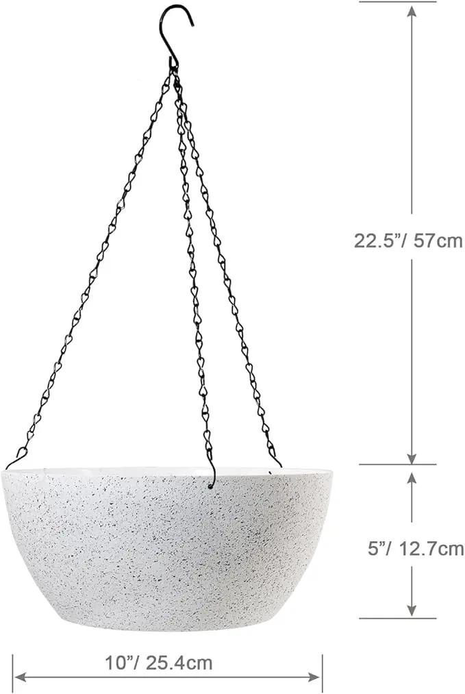 10 inch Hanging Planters for Outdoor Indoor Plants with Drainage Holes and Chain, 2 Pack Round Hanging Flower Plant Pots for Garden Home Porch Decor, Speckled White by GreenHaven Gardens