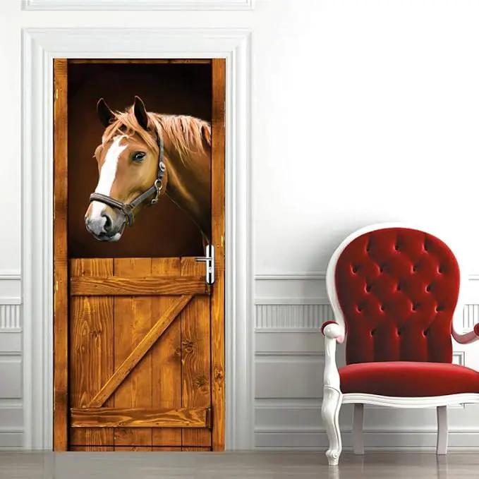 3D Door Stickers Murals - Horse Peel and Stick - Wallpaper Self-Adhesive Decals Removable PVC Waterproof Poster for Bedroom Living Room 35.4" x 78.7" by GreenHaven Gardens