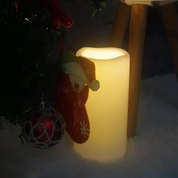 CANDLE CHOICE Waterproof Outdoor Battery Operated Flameless Candle with Timer Large Plastic Resin Bright Flickering Electric LED Pillar Lantern Patio Garden Wedding Christmas Decorations 4”(D) x8”(H) by GreenHaven Gardens