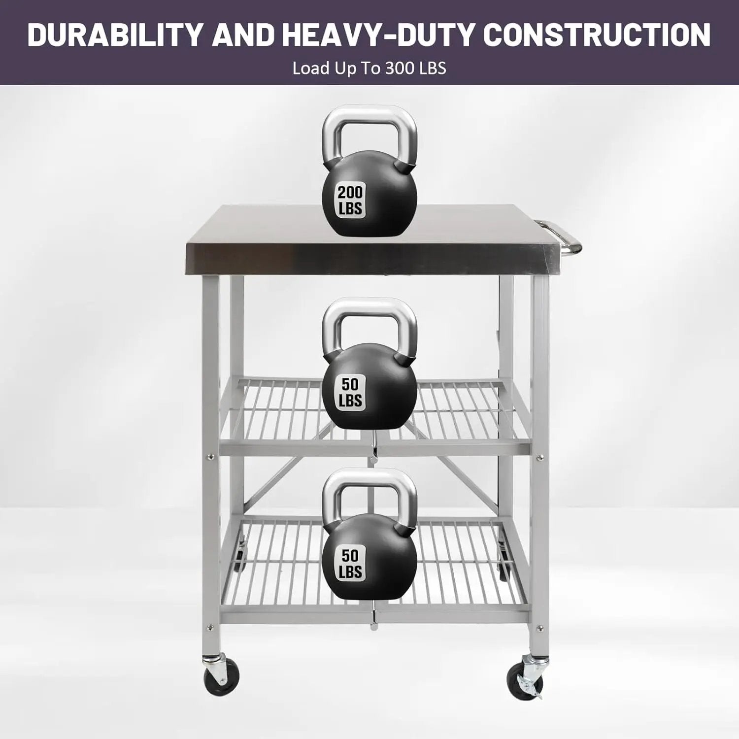 3-Tier Folding Outdoor Grill Cart, 300lbs Load Capaciy Foldable Utility Storage Rolling Kitchen Table with Lockable Wheels, 25.75" D x 20" W x 36" H, Steel Service Trolley for Food Prepping by GreenHaven Gardens