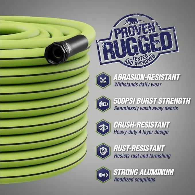 Rugged Rhino Heavy Duty Flexible Light Weight Garden Hose, 50ft x 5/8in, 4 Layer Leakproof Outdoor Gardening Tools, Watering Supplies, Powerful Water Pressure for Lawn, Flowers, Green Black by GreenHaven Gardens