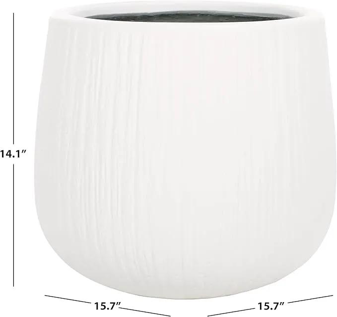 SAFAVIEH Outdoor Collection Francia Modern White Concrete Ficonstone Planter Pot by GreenHaven Gardens