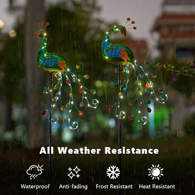 VEWOGARDEN 2 Pack Solar Stake Lights Outdoor Waterproof Metal Peacock Solar Lights for Yard Garden Patio Pathway Walkway, Green by GreenHaven Gardens