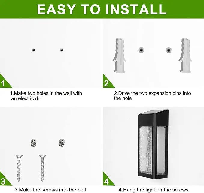 GOODFOEVER 4 Pack Solar Fence Lights Solar Post Accent Light/Wall Light for Outdoor, Yard, Fence, Porch and Garage, Body in Aluminum and Glass Waterproof by GreenHaven Gardens