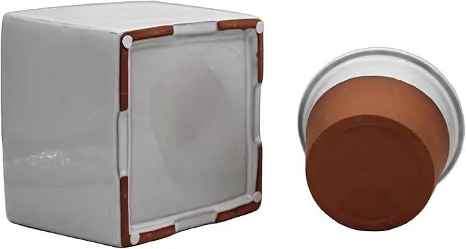 2-Pack Ceramic African Violet Self Watering Pot 6 Inch Square Pot 3.5 Inch Innter Pot Easy Fill Water Reservoir White by GreenHaven Gardens