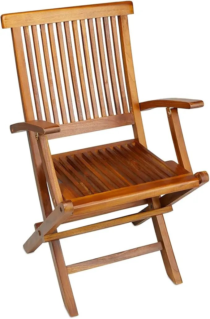 TeakCraft Teak Folding Arm Chair - 2 Piece Foldable Chairs Set - Fully Assembled - Solid Wooden Outdoor, Indoor- Wood Dining Room, Kitchen, Patio, Bistro Chairs, The Mille by GreenHaven Gardens