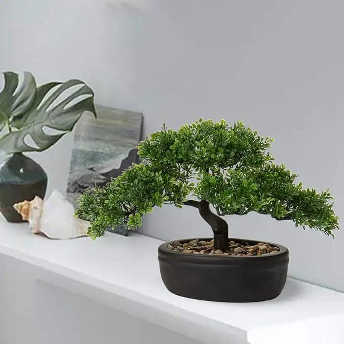 Artificial Bonsai Tree Juniper Faux Plants Indoor Small Fake Plants Decor with Ceramic Pots for Home Table Office Desk Bathroom Shelf Bedroom Living Room Farmhouse Decorations by GreenHaven Gardens