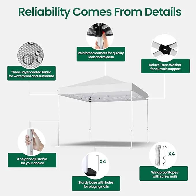 10x10ft Pop Up Canopy Tent,Heavy Duty Waterproof Folding Tent for Camping Parties Events Parties,Outdoor Canopy,Portable Sun Shelter,3 Adjustable Height(White) by GreenHaven Gardens