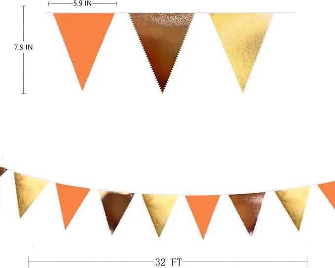 Fall Party Decorations Orange Gold Brown Metallic Fabric Triangle Pennant Banner Flag Bunting Garland for Autumn Fall Thanksgiving Wedding Birthday Bridal Shower Engagement Graduation Party Supplies by GreenHaven Gardens