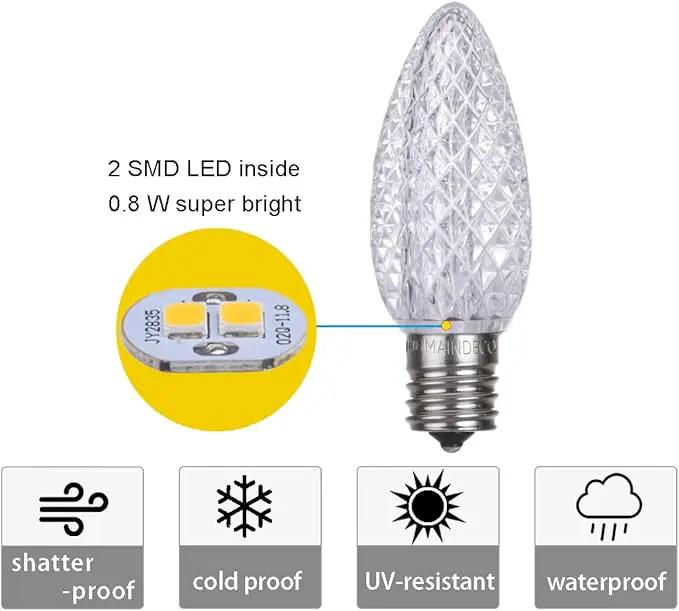 C9 Christmas Pathway Lights with Stakes,Cold White,2 Pack Total 60 Ft 40 Strawberry LED Bulbs,Connectable Shatterproof Outdoor Lights Marker for Xmas Yard Garden Path Lawn Walkway Sidewalk by GreenHaven Gardens