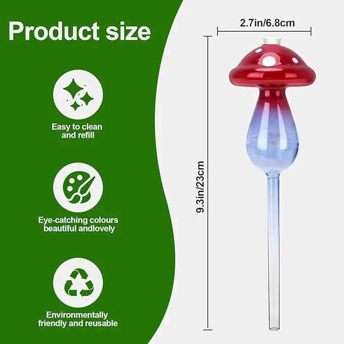 Headley Tools Plant Watering Globes Mushroom, Glass Plant Watering Globes, Self Watering Planter Insert, Cute Self Watering Globes - (4 PCS) by GreenHaven Gardens
