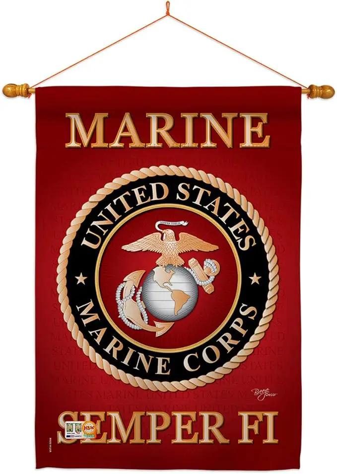 Breeze Decor HS108057-BO-03 Marine Corps Americana Military Decorative Vertical Set, House Flag 28" x 40", Thick Fabric by GreenHaven Gardens