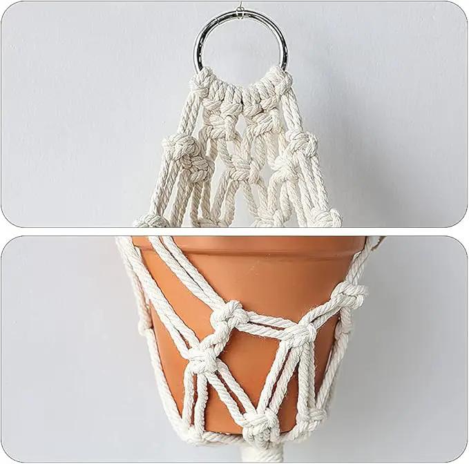 Boho Macrame Plant Hangers - Handmade Hemp Rope Hanging Baskets for Indoor Plants with Ceiling Hooks, Bohemian Home Decor Outdoor Wall Art by GreenHaven Gardens