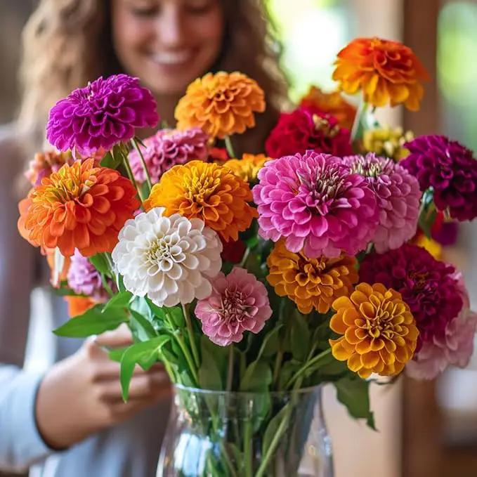 NatureZ Edge Zinnia Seeds for 2025 Planting Outdoors, Over 550 Flower Seeds, 4g, Non GMO Made in USA, Bulk Semillas De Flores para Sembrar, Dahlia Mix, Easy to Grow Zinnia Seed Mix by GreenHaven Gardens