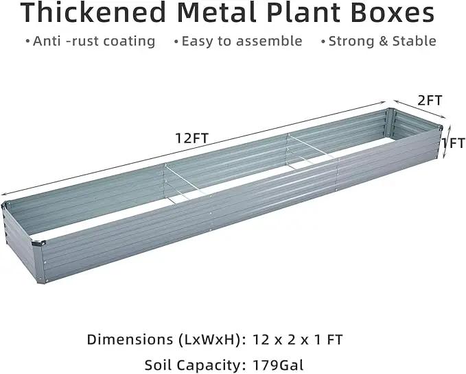 2 Pack 12x2x1FT Galvanized Raised Garden Beds Kit Outdoor Metal Gardening Planter Box for Vegetable Elevated Flower Herbs,Gray by GreenHaven Gardens