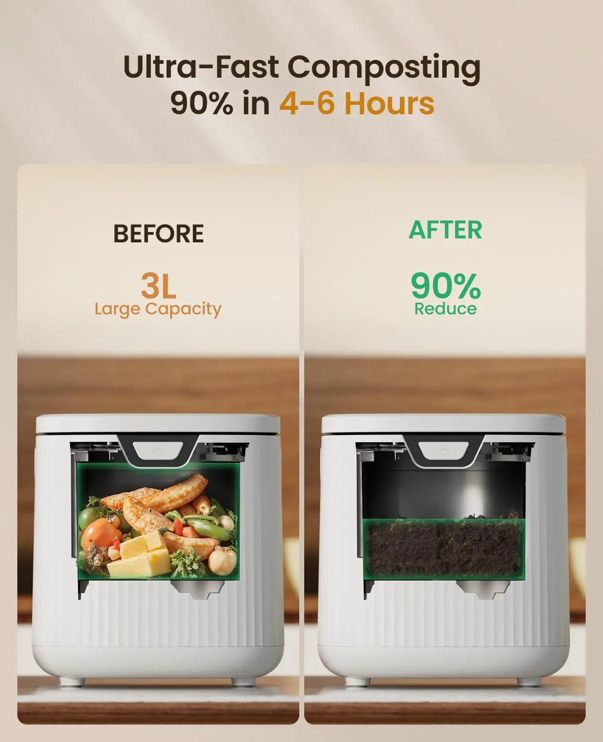 Electric Composter for Kitchen,Ouaken 3L Indoor Kitchen Waste Compost Machine Countertop Smart Composting Bin,Compact Food Recycler for Home with Low Noise,Odorless,Auto-Clean,LED Display by GreenHaven Gardens