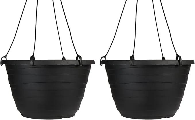 The HC Companies Wrapt Hanging Planters - Lightweight Plant Pot Hanger for Hanging Plants, Vegetables & Herbs - Outdoor & Indoor Hanging Basket for Plants (13" Black, Pack of 2) by GreenHaven Gardens
