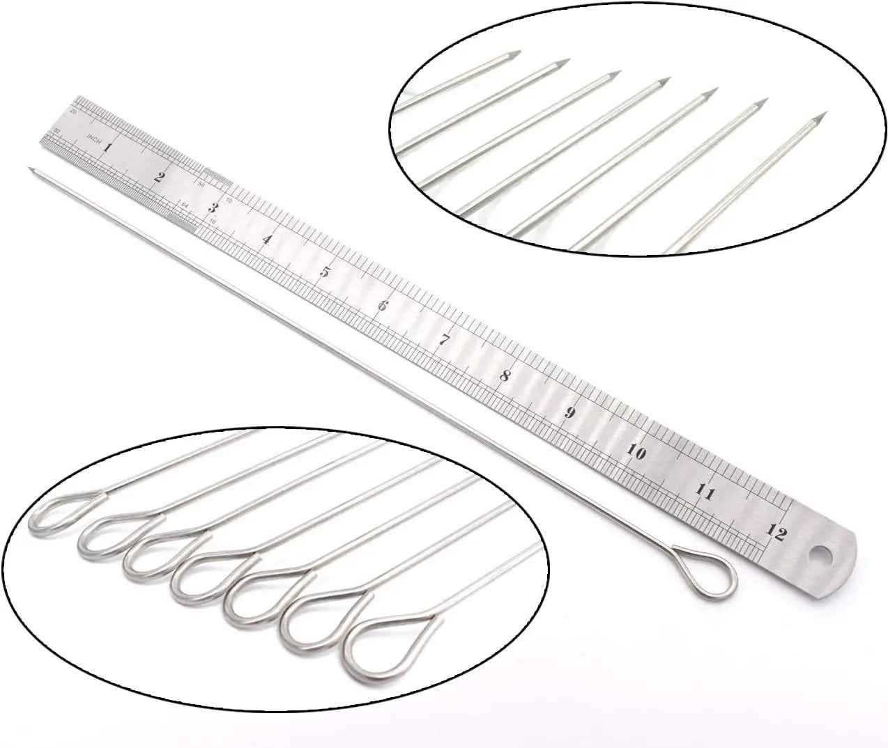 12 Inch Barbecue Skewers, Stainless Steel BBQ Skewers, Shish Kebab Kabob Skewers 12Pcs by GreenHaven Gardens