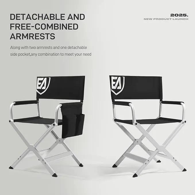 EVER ADVANCED Aluminum Directors Chair, Folding Studio Movie Chairs Camping Event Vendor Chair, 19" Seat Height Black Fabric/White Frame, Support 350lbs by GreenHaven Gardens