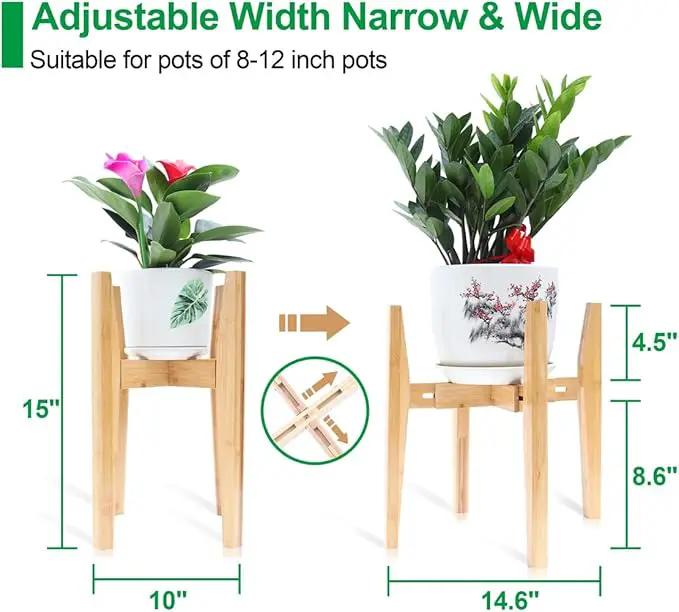 OERGKE Adjustable Plant Stand Indoor, Bamboo Mid Century Modern Plants Stands, Corner Flower Holder for Living Room, Fits 8 to 12 Inches Pots, (Pot & Plant Not Included)(Nature, 1 Pack) by GreenHaven Gardens