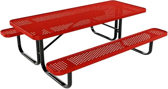 Coated Outdoor Furniture Heavy-Duty Portable Outdoor Kids Table, Punched Steel Kids Picnic Table, Commercial-Grade Picnic Table, Made in America (6ft Rectangular, Childrens, Red) by GreenHaven Gardens