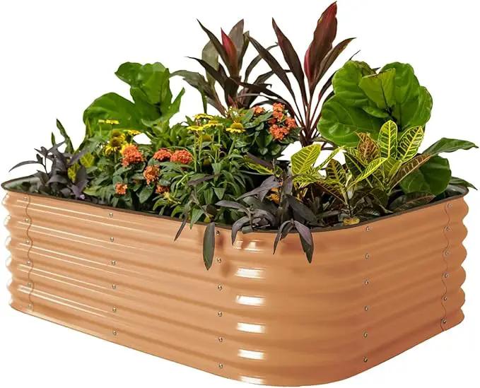 Vego garden Aluzinc Raised Garden Bed Kits, 17" Tall 6 in 1 Modular Metal Raised Planter Bed for Vegetables Flowers Patio Ground Planter Box, Terra Cotta by GreenHaven Gardens