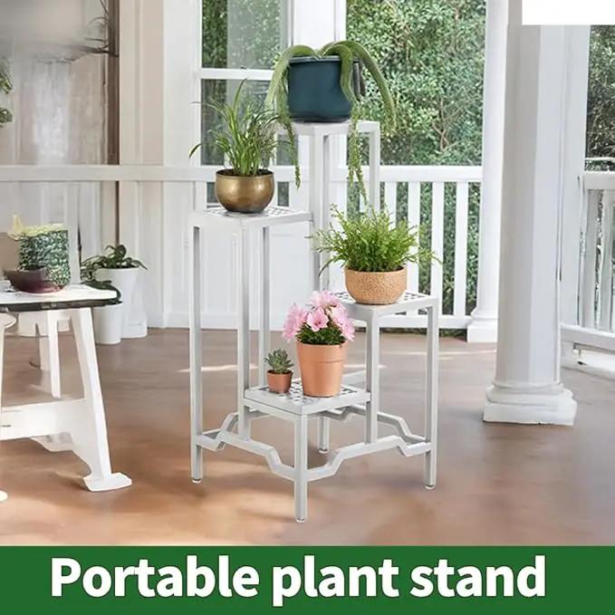 Plant Stand - Aluminum Indoor/Outdoor Flower Rack, Waterproof & Rust-Proof, Stable Support for Pots, Perfect for Living Room, Balcony, Garden, and Office (White, 4 Tier) by GreenHaven Gardens