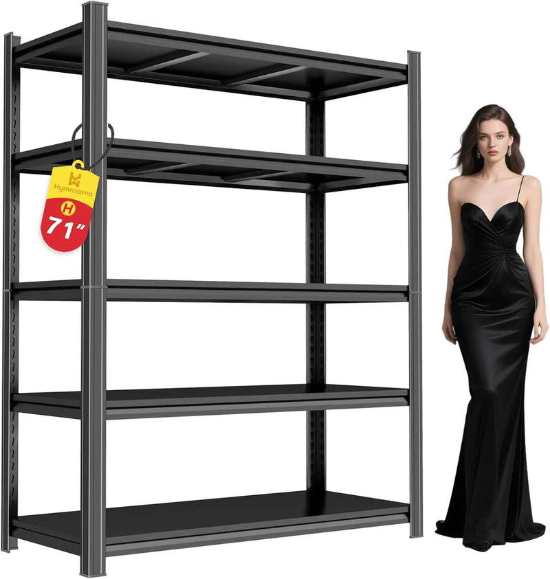 2500lb Capacity Heavy Duty Industrial Shelves | 5-Tier Steel Storage Rack | Adjustable Garage, Warehouse, Workshop Shelving | 71" H x 39.4" W x 17.7" D | Black by GreenHaven Gardens