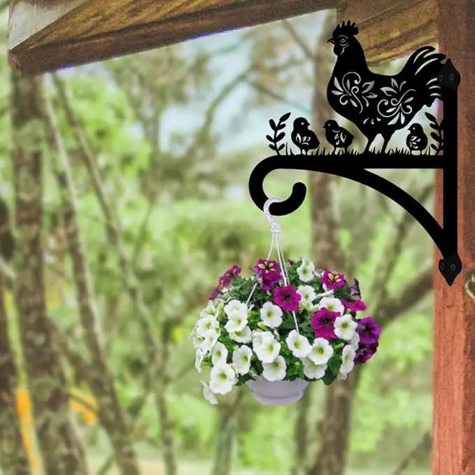 peacoblue Iron Plant Hangers Hooks for Outdoor Indoor Hanging Plants Flower Fern Pots Lantern Bird Feeder 12"x15" Weather Resistant Metal Wall Holder for Porch Garden Farmhouse(Hen and Chicks) by GreenHaven Gardens