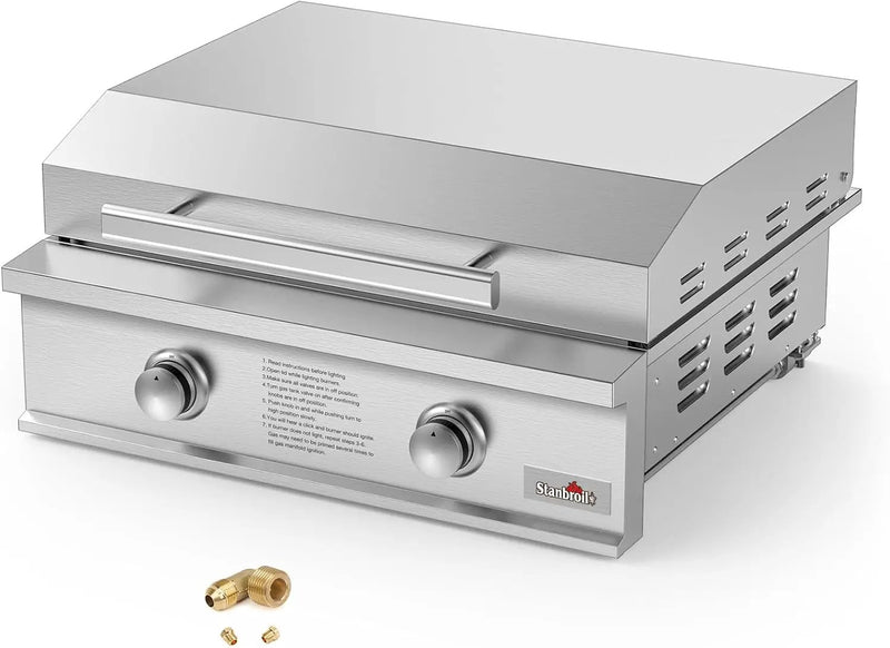 Stanbroil 28-Inch Premium Built-In Natural Gas Griddle for Outdoor Kitchen Grill, Durable Stainless Steel 2-Burner Flat Top Grill with Lid for BBQ Island, 34,000 BTUs by GreenHaven Gardens
