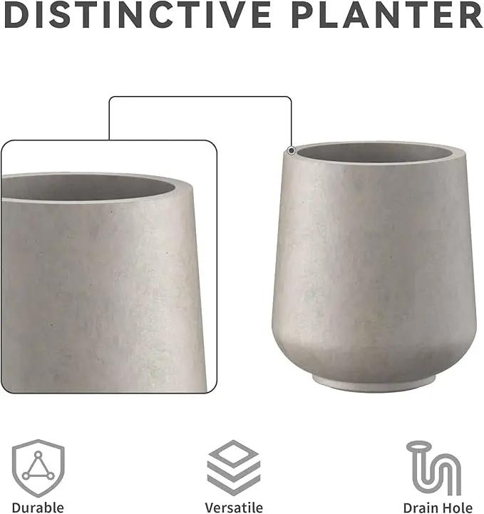 Kante 15.3"+11.6"+8.2" Dia Round Concrete Planter, Large Outdoor Indoor Planter Pots Containers with Drainage Holes and Rubber Plug for Home Garden Patio, Buff Concrete by GreenHaven Gardens