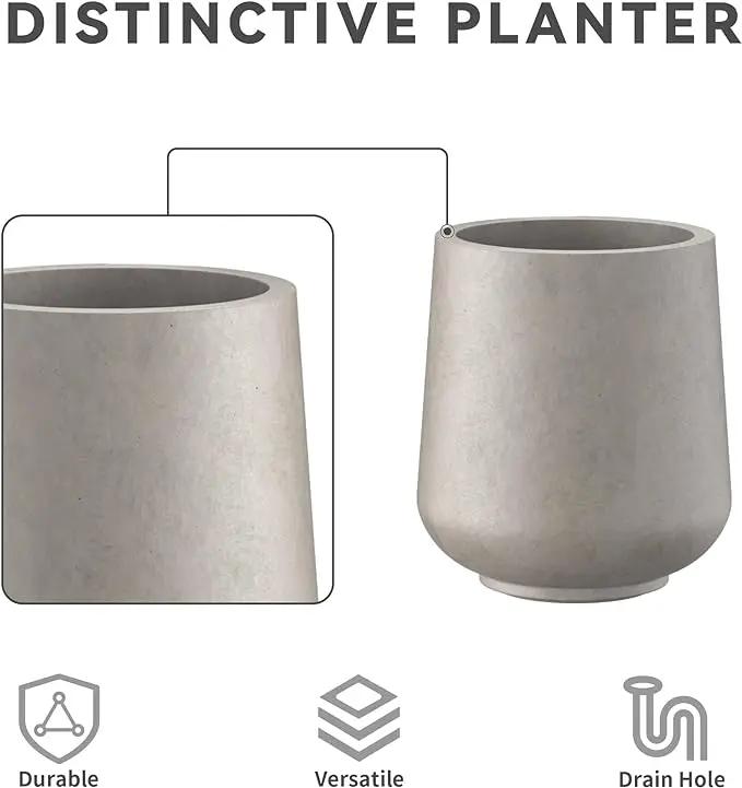 Kante 15.3"+11.6"+8.2" Dia Round Concrete Planter, Large Outdoor Indoor Planter Pots Containers with Drainage Holes and Rubber Plug for Home Garden Patio, Weathered Concrete by GreenHaven Gardens