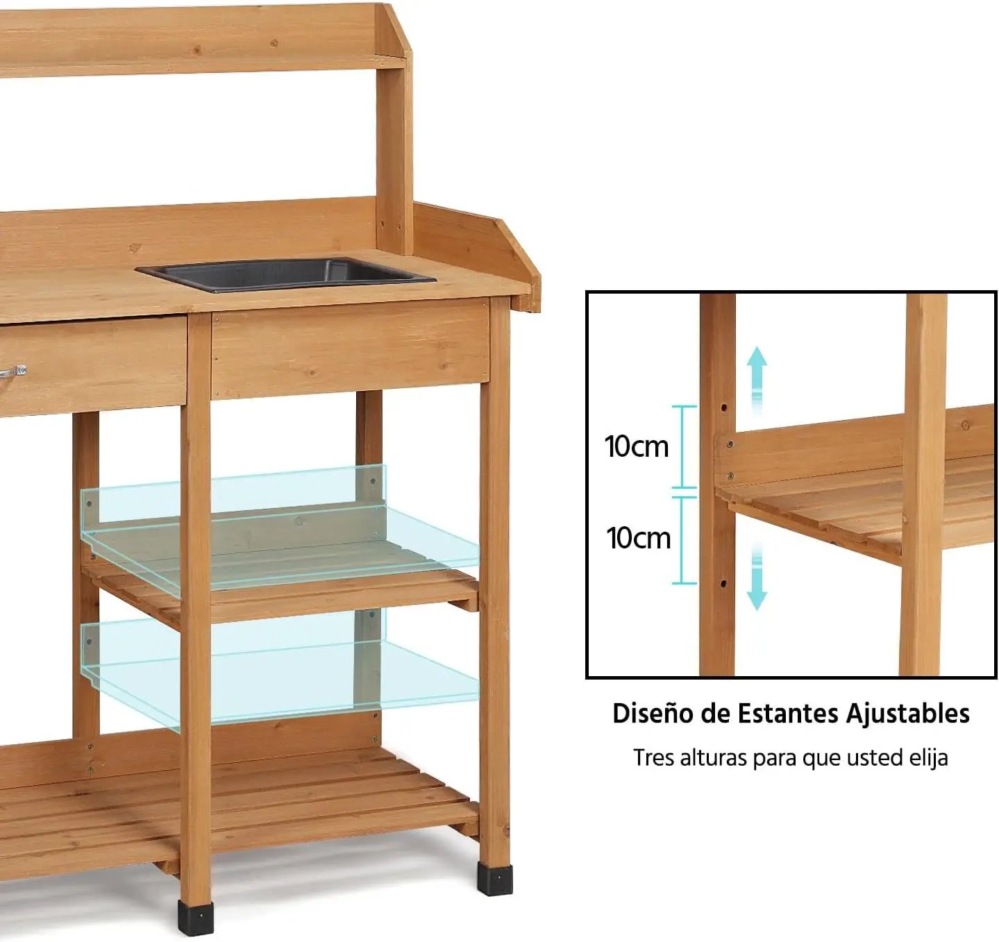 Yaheetech Potting Bench Outdoor Garden Work Bench Station Planting Solid Wood Construction for Horticulture w/Sink Drawer Rack Shelves Natural Wood by GreenHaven Gardens