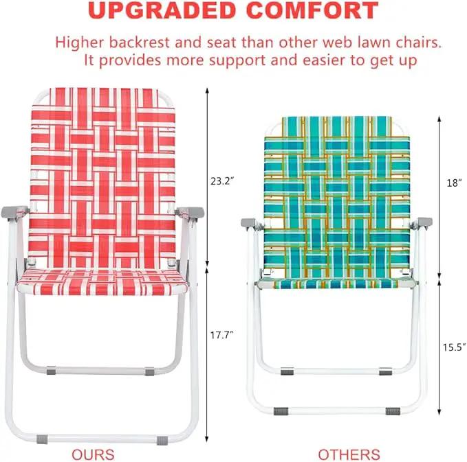 VINGLI Patio Lawn Webbed Folding Chairs Set of 2, Outdoor Beach Chair Portable Dining Chair for Yard, Garden (Red, Classic) by GreenHaven Gardens