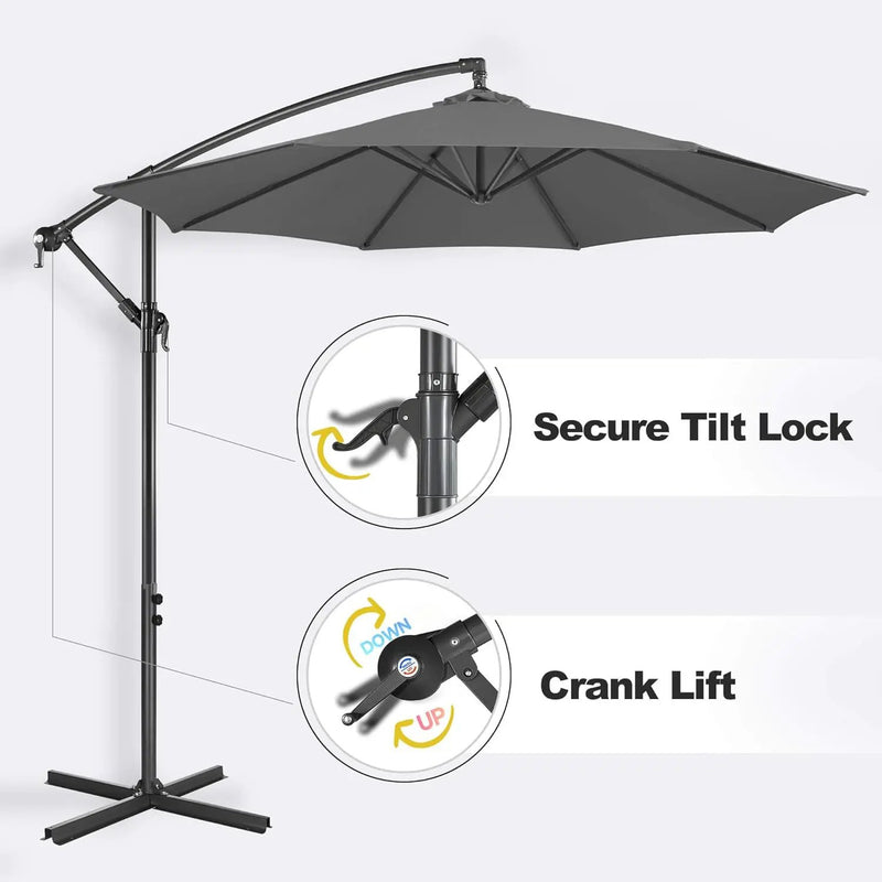 FLAME&SHADE 10ft Cantilever Patio Umbrella Outdoor, Large Offset Umbrella with Crank and Cross Base, UPF 50+ UV Protection Hanging Umbrella for Pool Deck Garden, Anthracite by GreenHaven Gardens