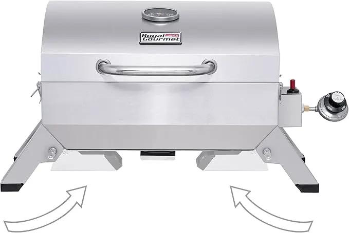 Royal Gourmet GT1001 Stainless Steel Portable Grill, 10000 BTU BBQ Tabletop Gas Grill with Folding Legs and Lockable Lid, Outdoor Camping, Deck and Tailgating, Silver by GreenHaven Gardens