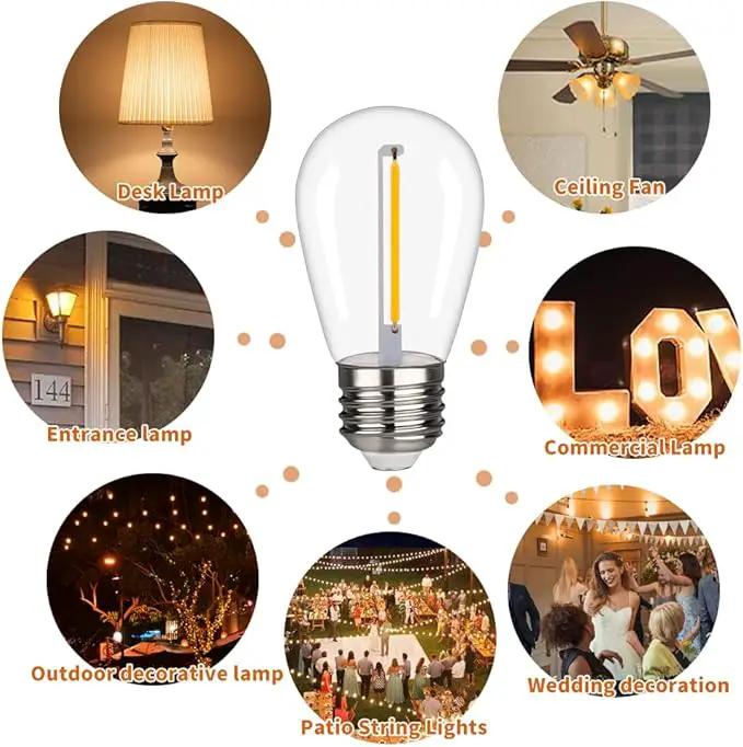 S14 Replacement LED Light Bulbs, Shatterproof & Waterproof 1W S14 LED Bulbs, Outdoor String Lights , E26 Base Patio Edison LED Light Bulbs, Warm White 2200K Plastic 70ML Non-Dimmable 25 Pack by GreenHaven Gardens
